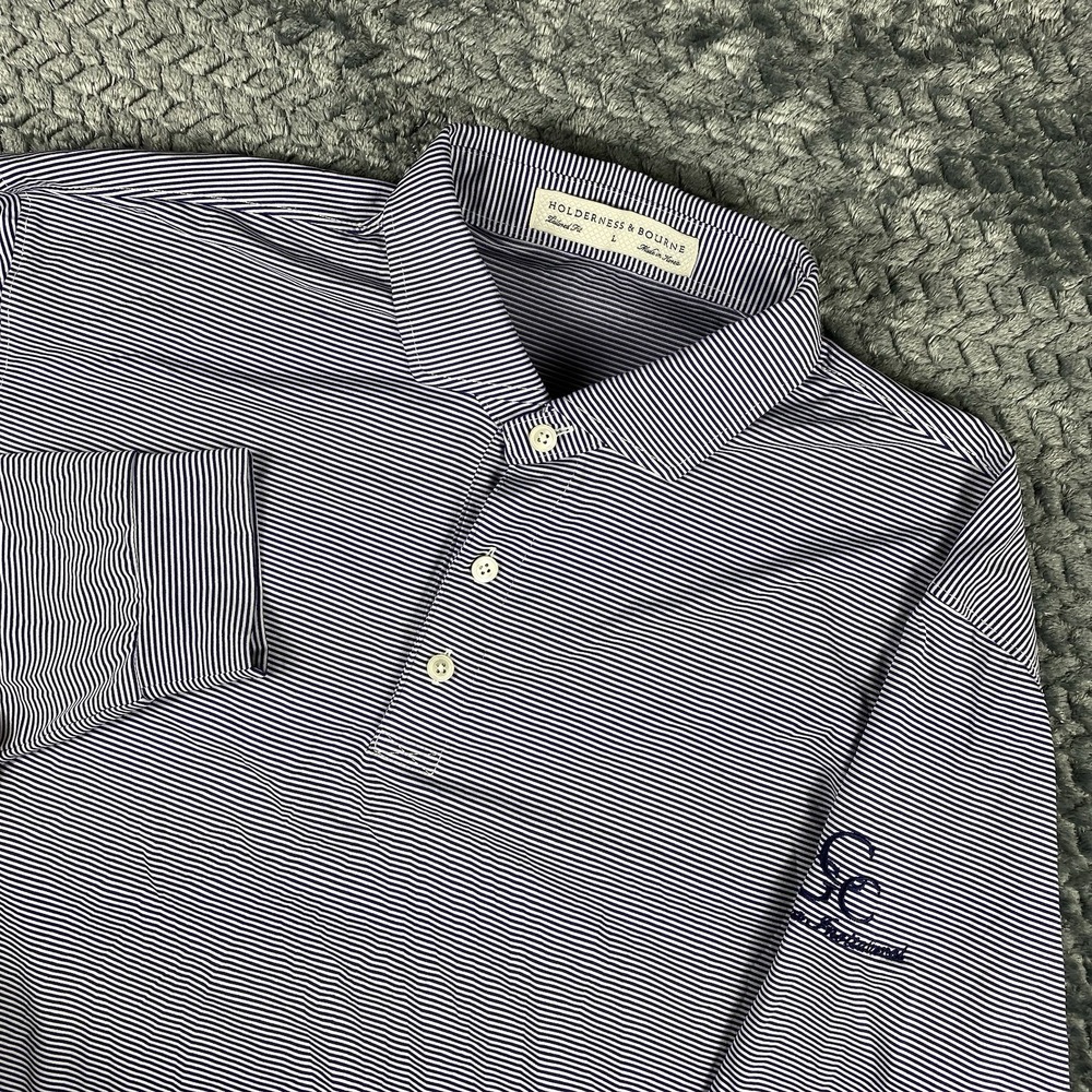 Holderness & Bourne Mens Performance Large Golf Polo Long Sleeve Shirt Striped